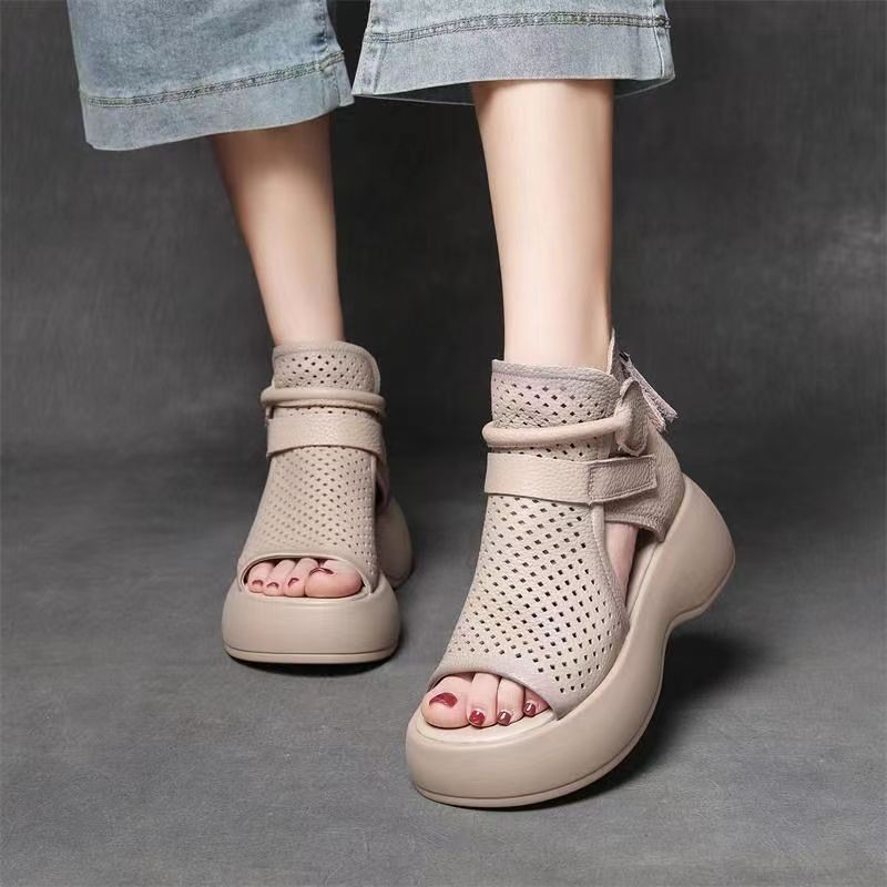 Women's Cut-Out Leather Platform Gladiator Sandals