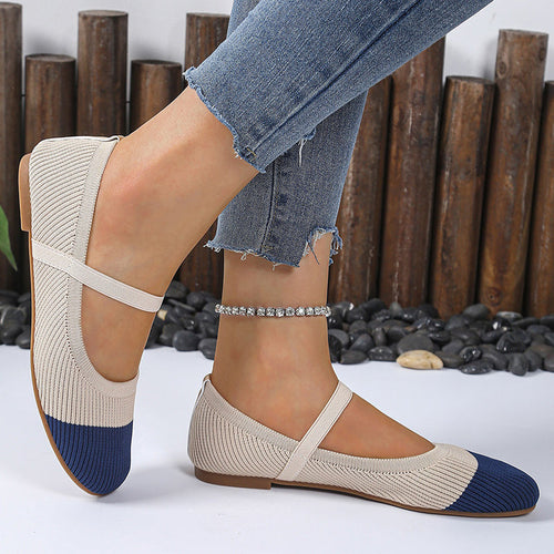 Mid-Heel Mary Jane Knit Flats