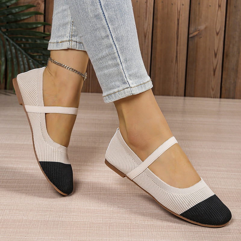 Mid-Heel Mary Jane Knit Flats