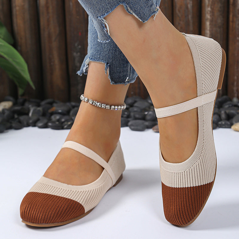Mid-Heel Mary Jane Knit Flats