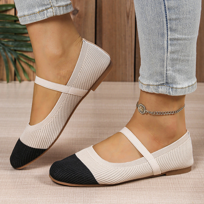 Mid-Heel Mary Jane Knit Flats