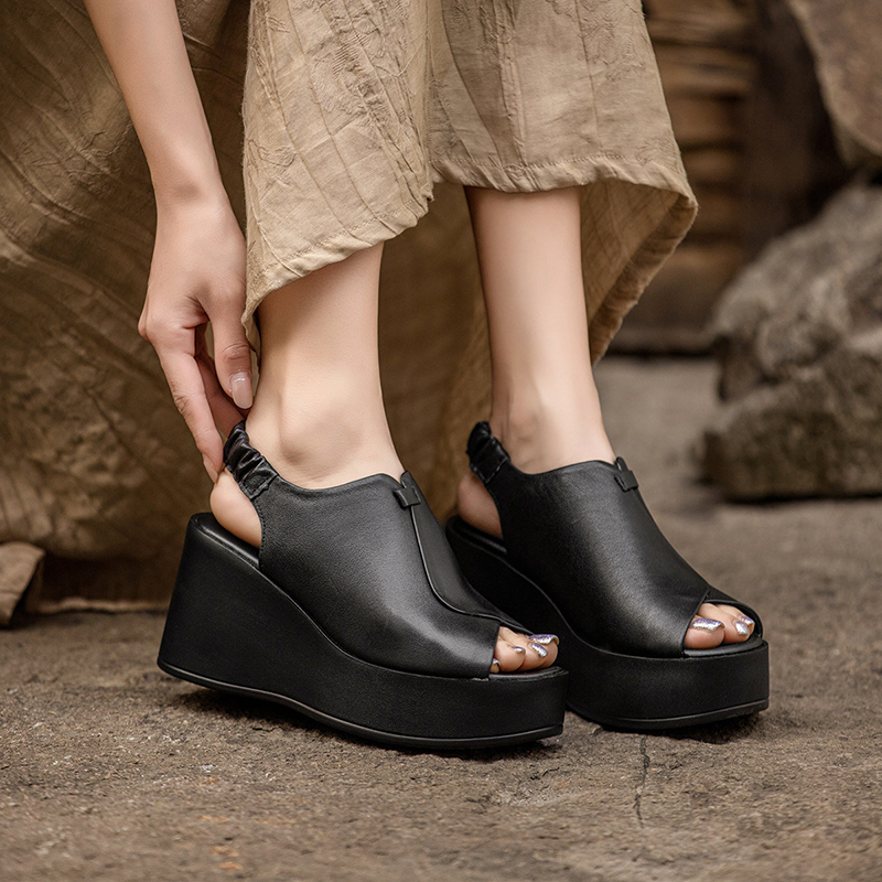 Women's Open-Toe Platform Wedge Sandals with Elastic Back Straps