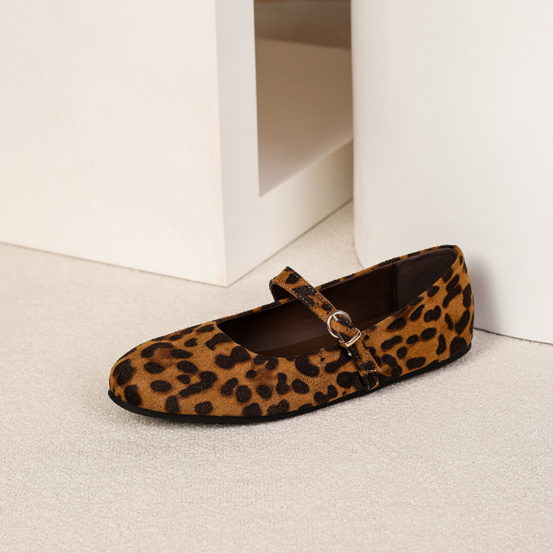 Women's Leopard-Print Mary Jane Flats with Adjustable Buckle Strap
