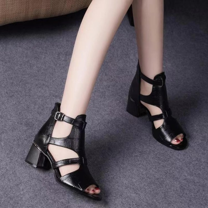 Women's Vintage-Style Cut-Out Open-Toe Ankle Boots with Croc-Embossed Finish
