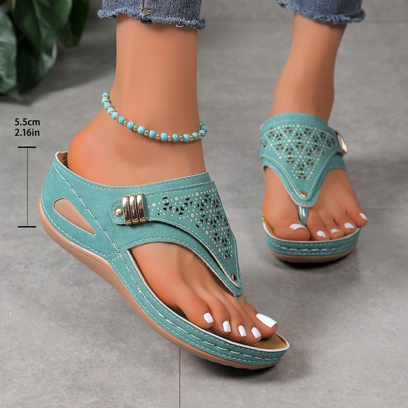 Women's Cut-out Platform Wedge Flip-Flops – Comfortable Thong Sandals