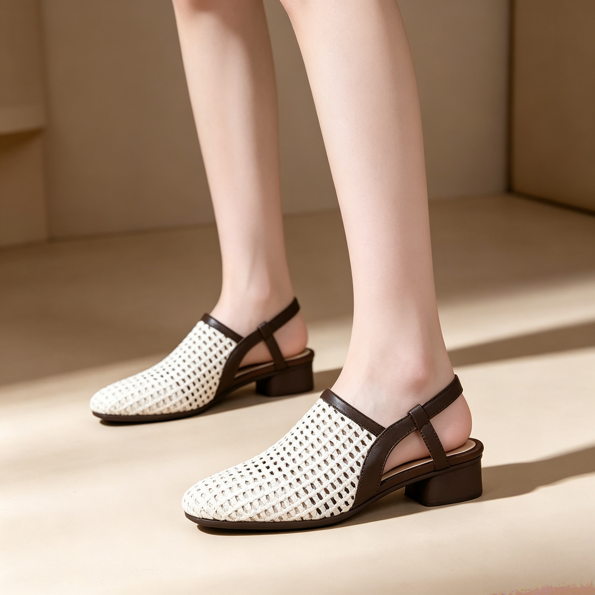 Women's Vintage Woven Cut-Out Slingback Sandals