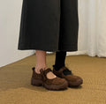 Women's Suede Chunky Platform Mary Jane Shoes with Bow Strap