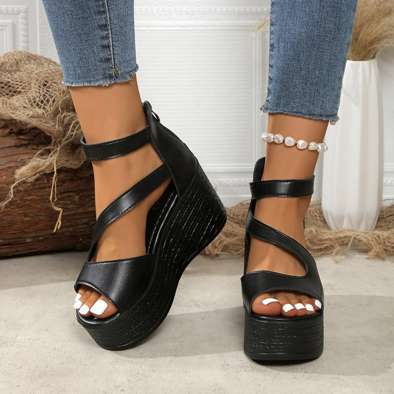Women Asymmetric Strap Platform Wedge Sandals Open Toe Ankle Strap Heels