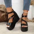 Women Asymmetric Strap Platform Wedge Sandals Open Toe Ankle Strap Heels