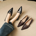 Women's Vintage Pointed-Toe Mary Jane Flats with Single Metal Buckle Strap