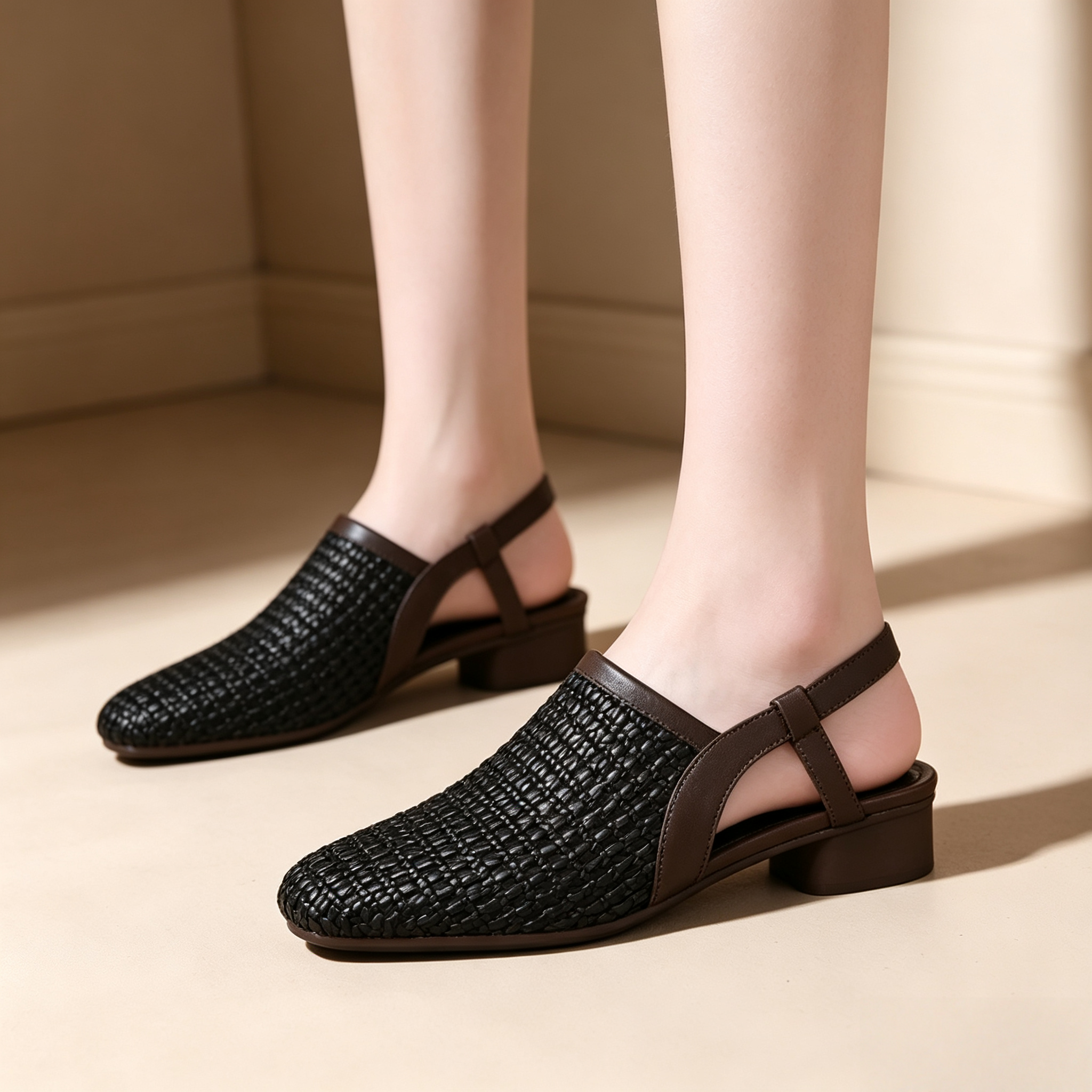 Women's Vintage Woven Cut-Out Slingback Sandals