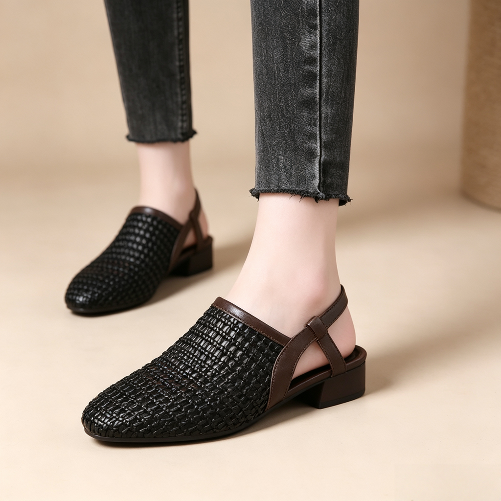 Women's Vintage Woven Cut-Out Slingback Sandals
