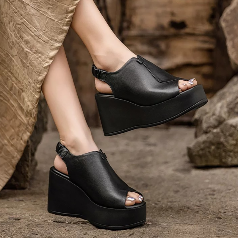 Women's Open-Toe Platform Wedge Sandals with Elastic Back Straps