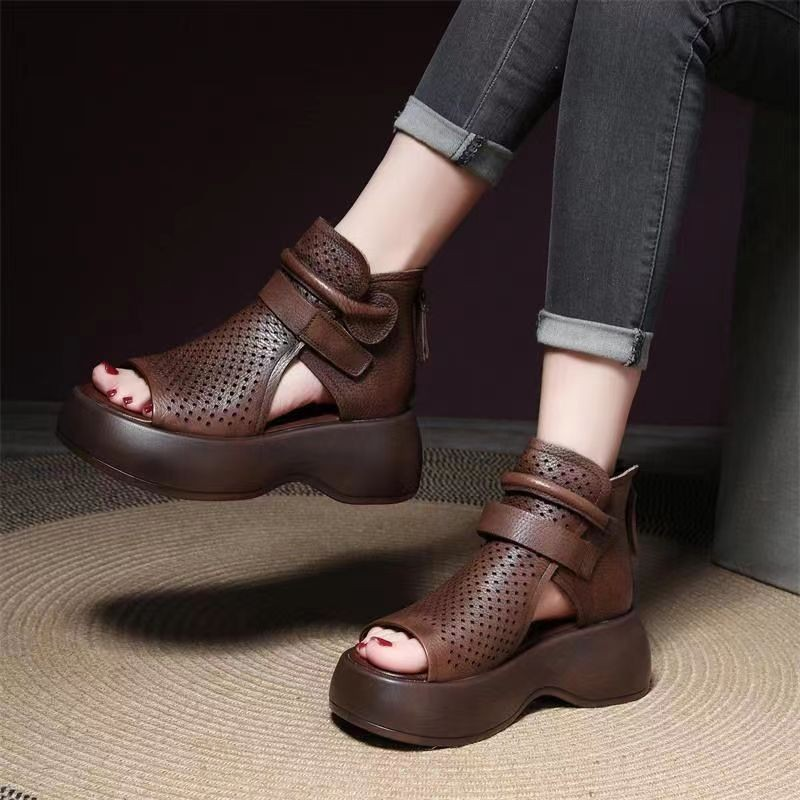Women's Cut-Out Leather Platform Gladiator Sandals