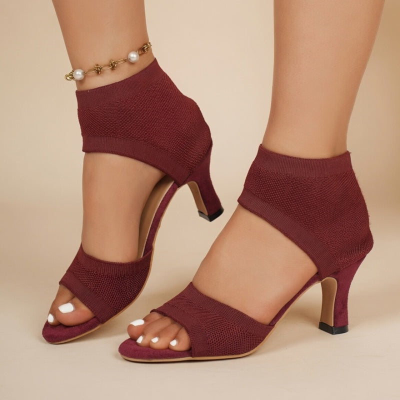 Women's Open-Toe Knit Sock-Style Block-Heel Slip-On Sandals