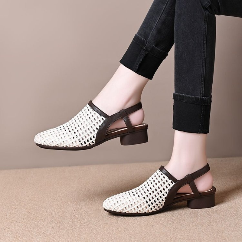 Women's Vintage Woven Cut-Out Slingback Sandals
