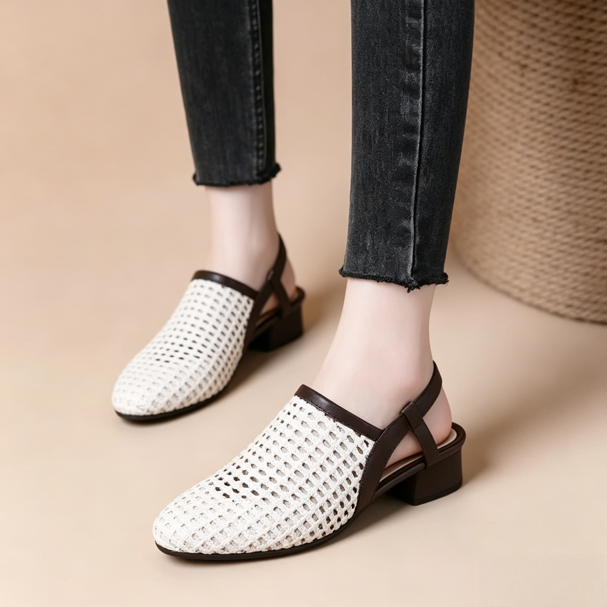 Women's Vintage Woven Cut-Out Slingback Sandals