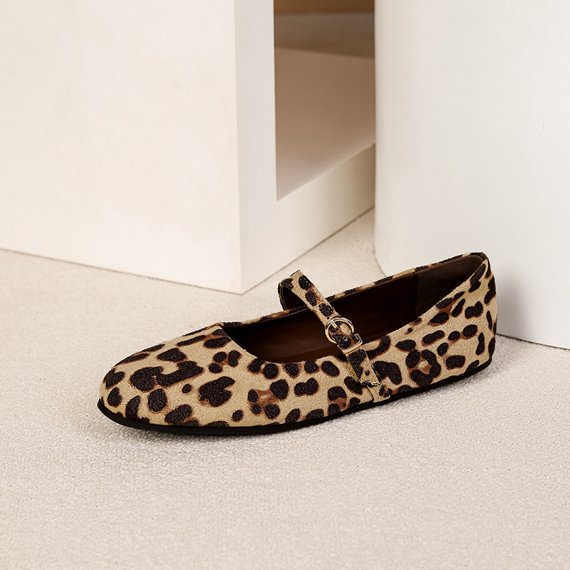 Women's Leopard-Print Mary Jane Flats with Adjustable Buckle Strap