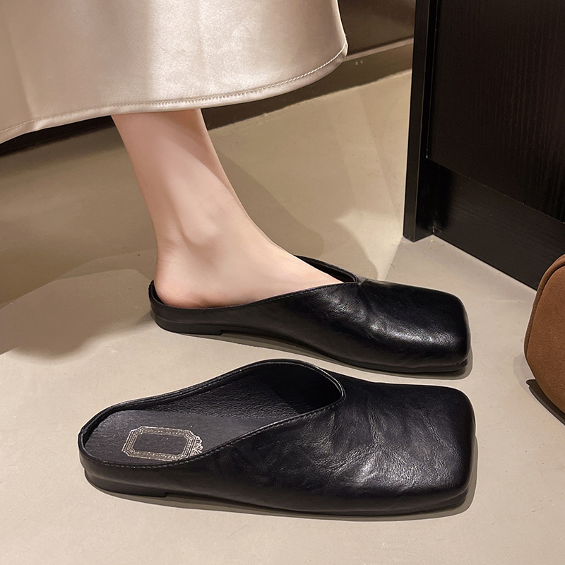 Women's Minimalist Square-Toe Slip-On Mules with V-Cut – Casual Walking Shoes