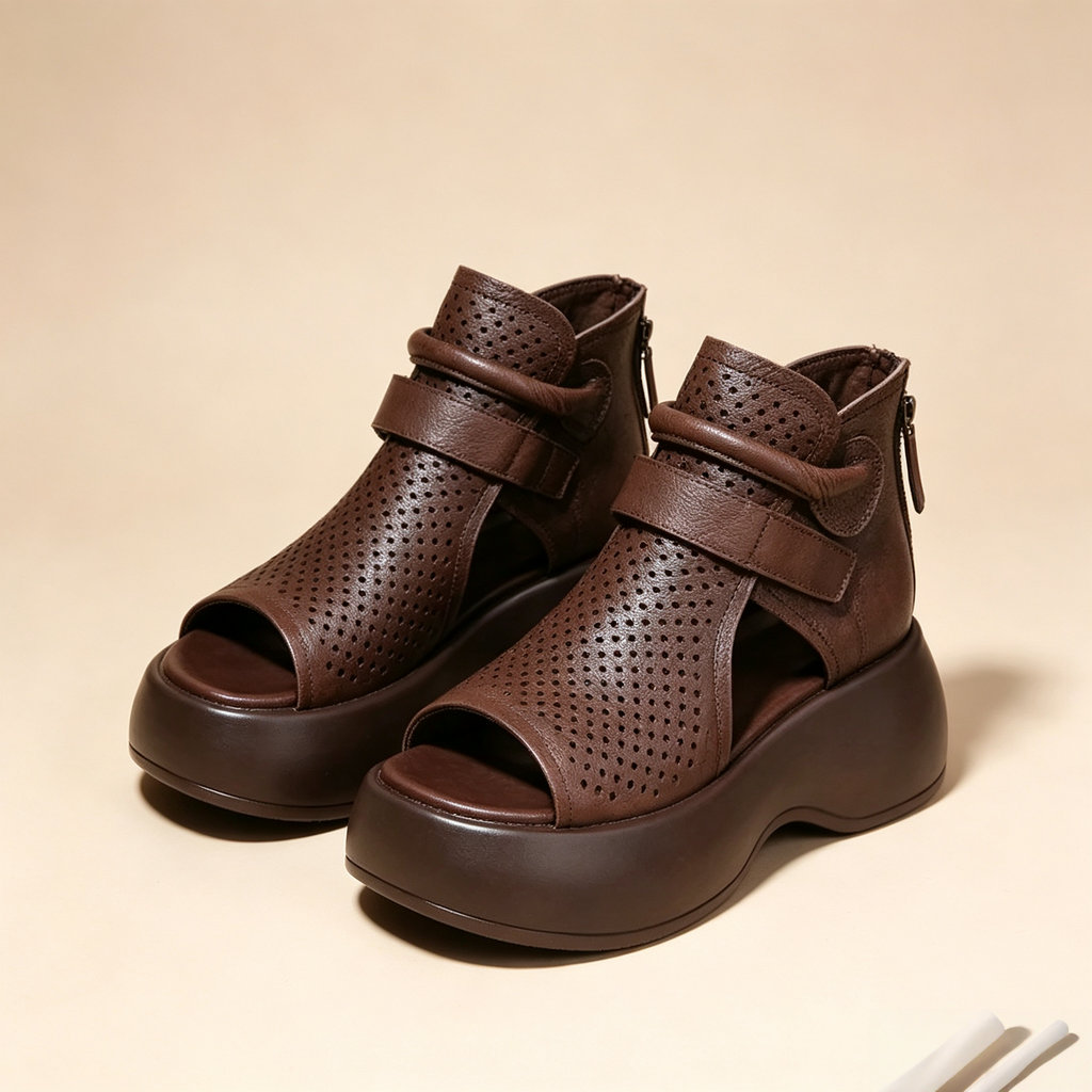 Women's Cut-Out Leather Platform Gladiator Sandals
