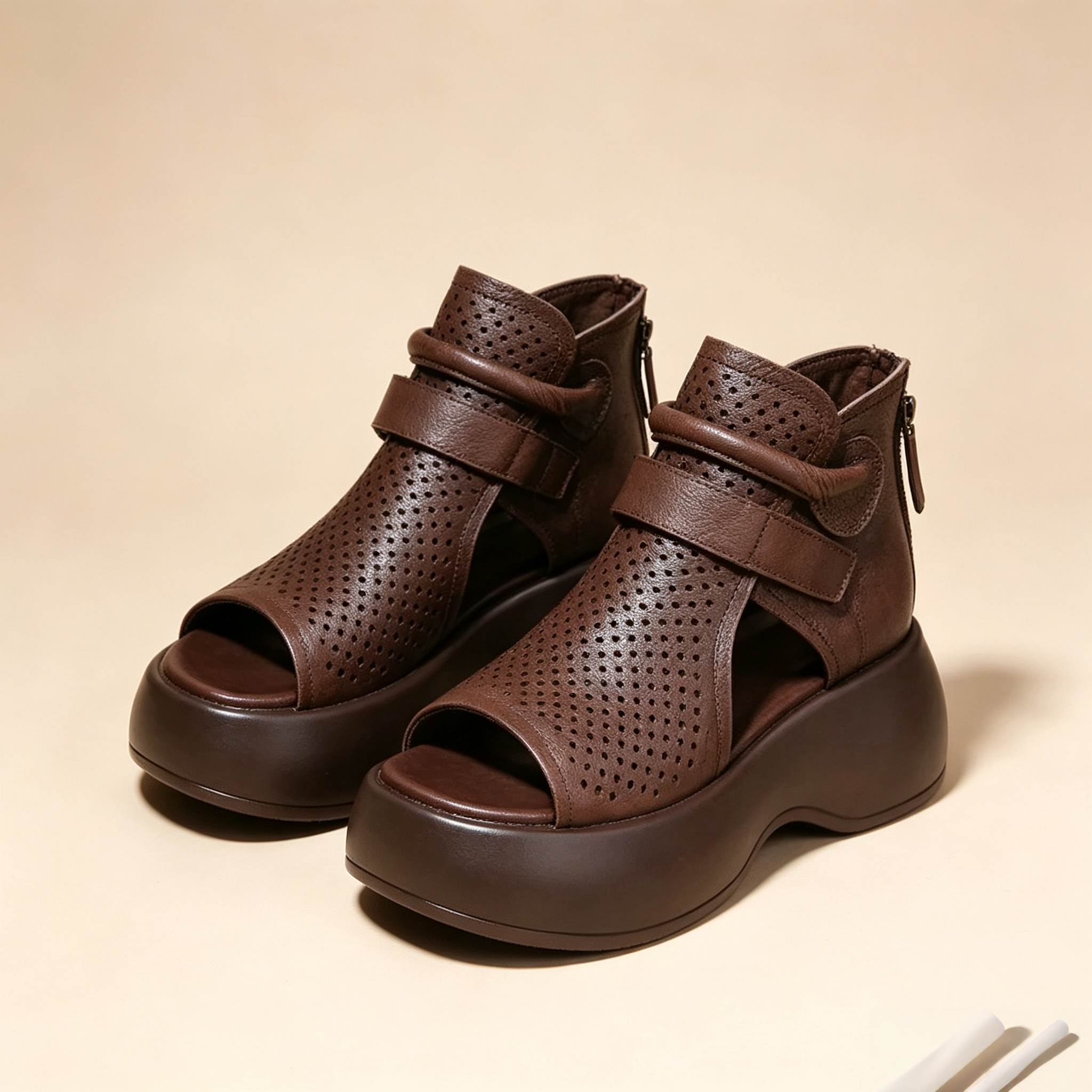 Women's Cut-Out Leather Platform Gladiator Sandals