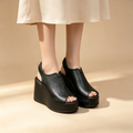 Women's Open-Toe Platform Wedge Sandals with Elastic Back Straps