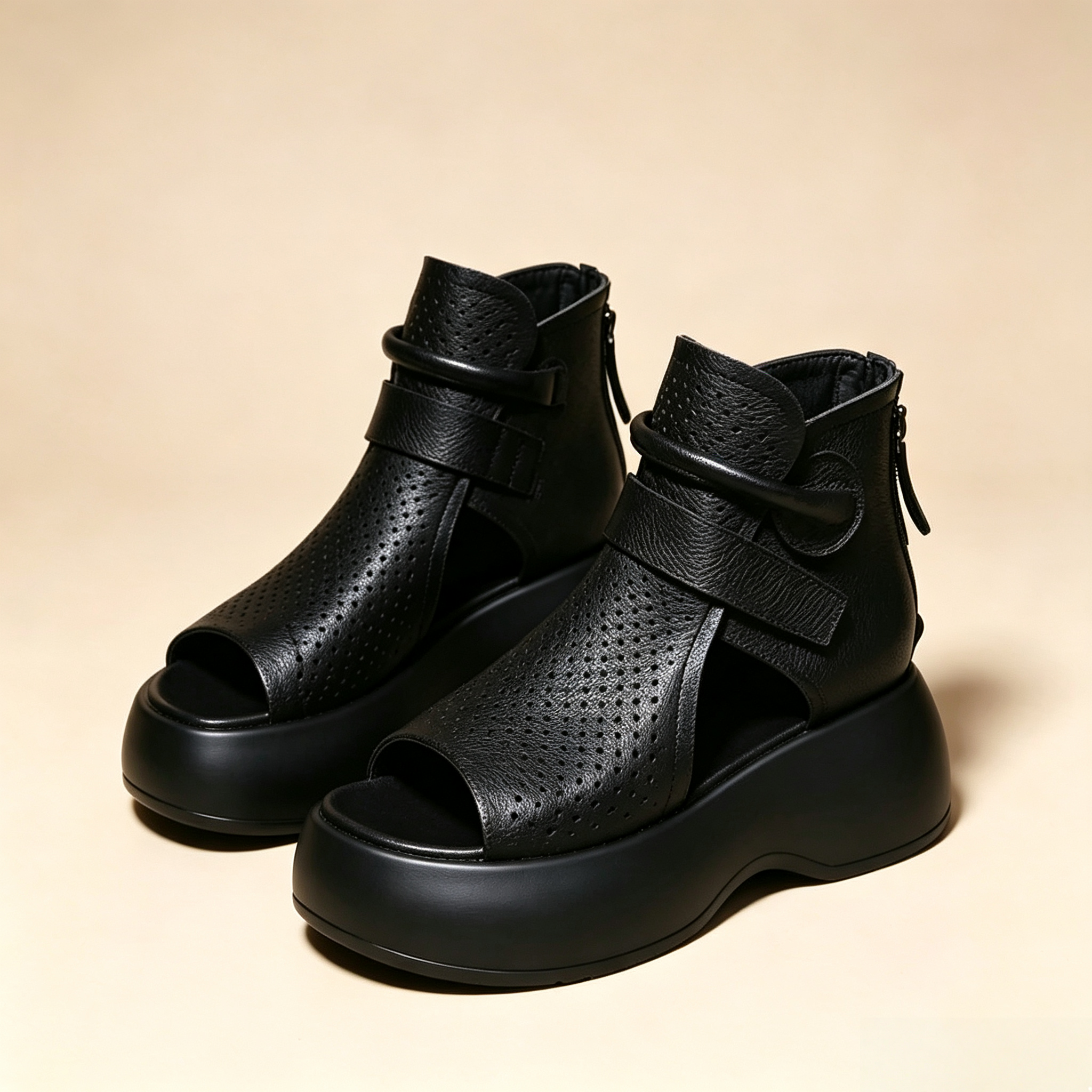 Women's Cut-Out Leather Platform Gladiator Sandals