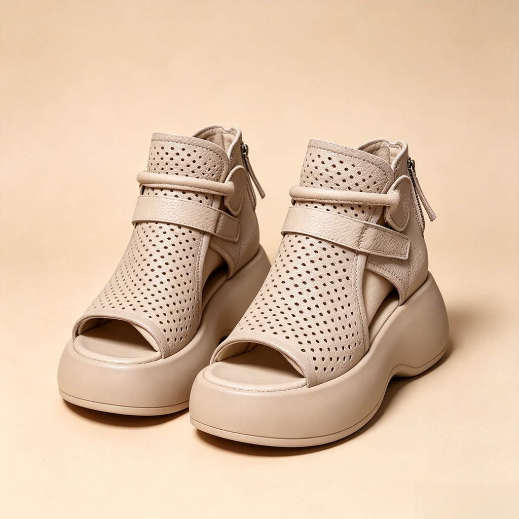 Women's Cut-Out Leather Platform Gladiator Sandals