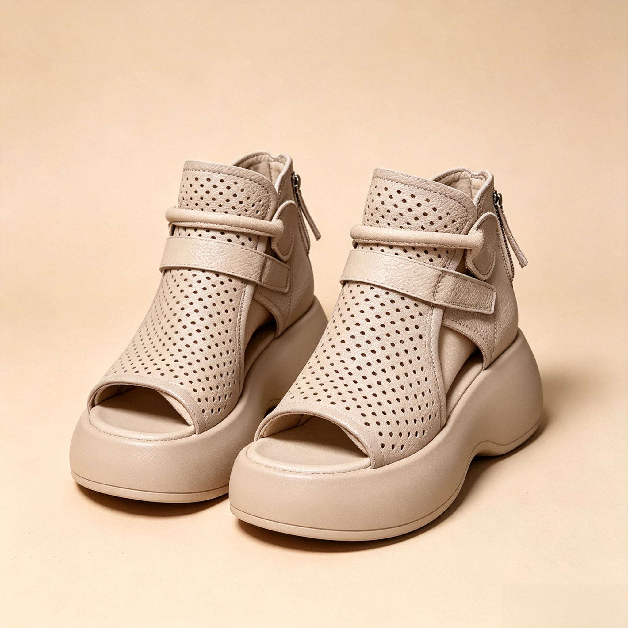 Women's Cut-Out Leather Platform Gladiator Sandals