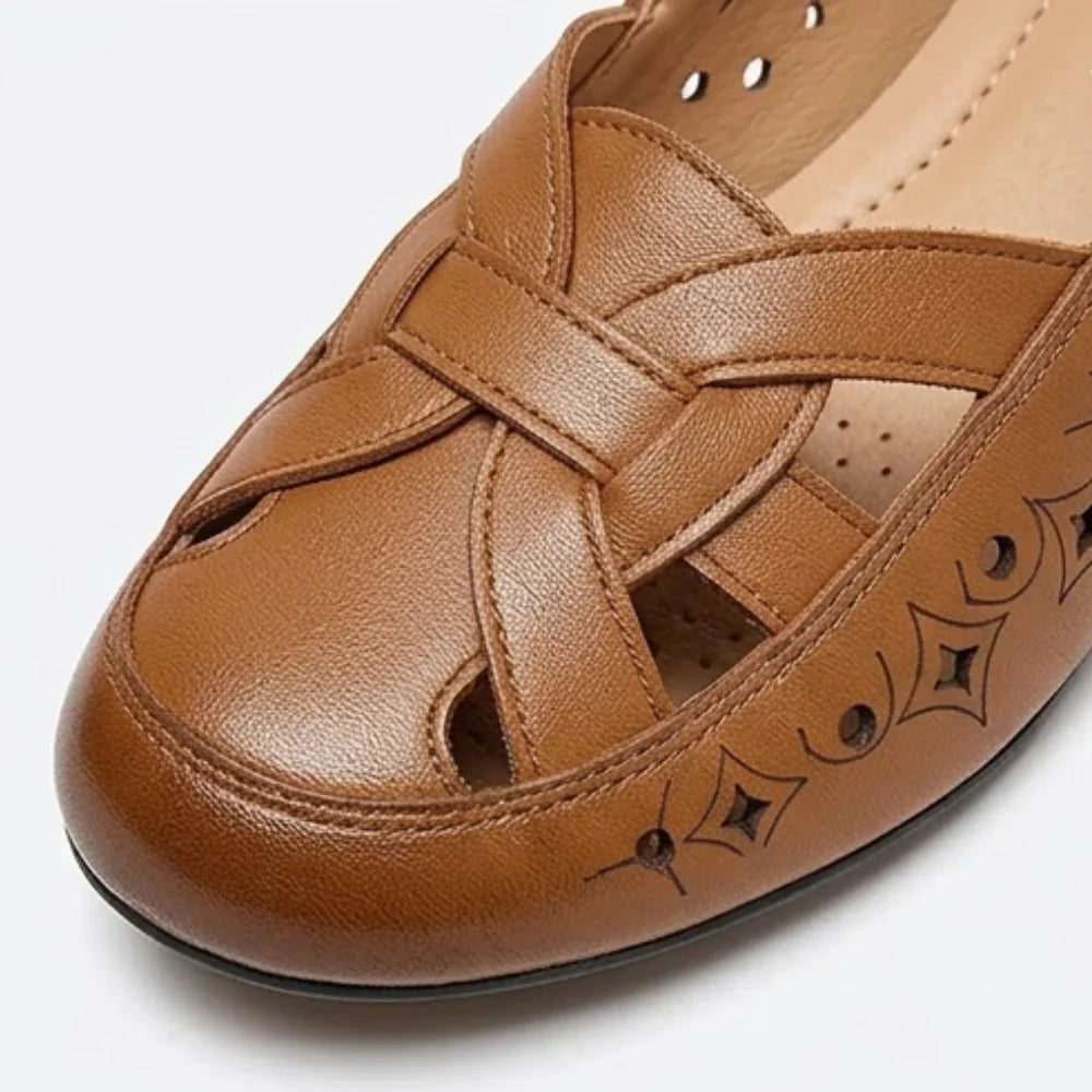 Elegant Woven Cutout Slip-On Flats for Women – Breathable Low Heel Comfort Shoes