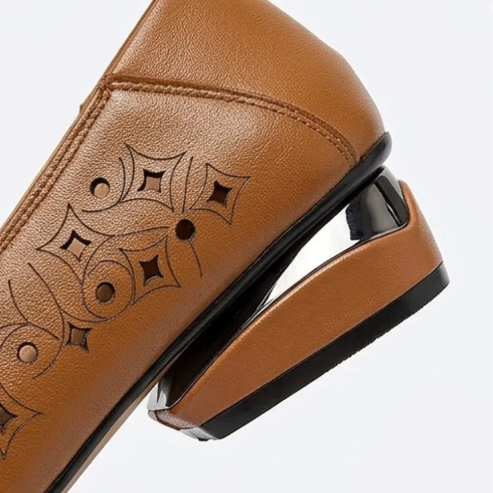 Elegant Woven Cutout Slip-On Flats for Women – Breathable Low Heel Comfort Shoes