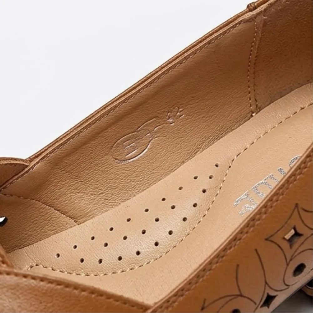 Elegant Woven Cutout Slip-On Flats for Women – Breathable Low Heel Comfort Shoes
