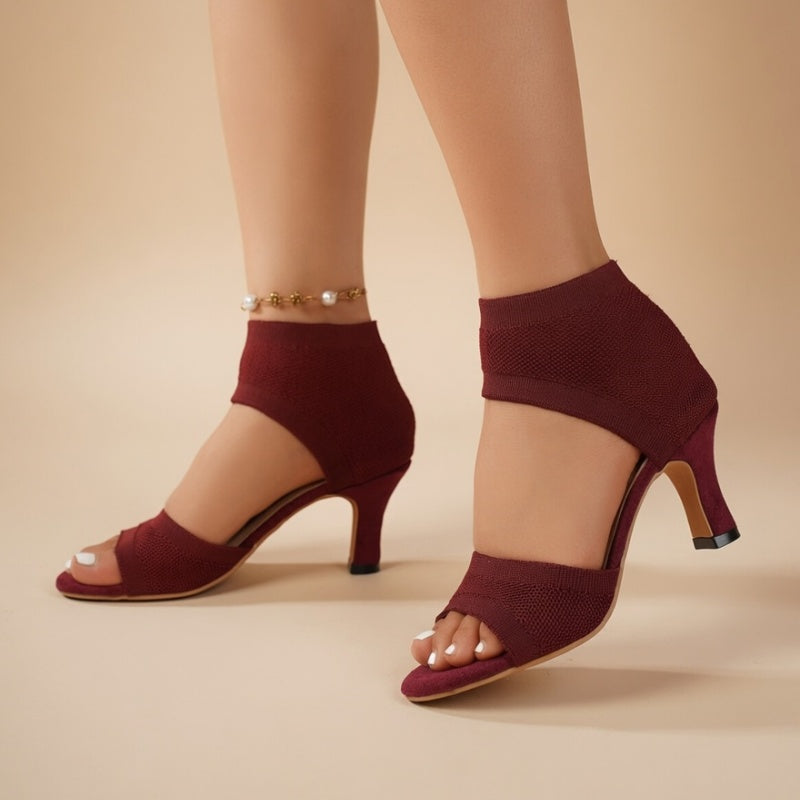 Women's Open-Toe Knit Sock-Style Block-Heel Slip-On Sandals