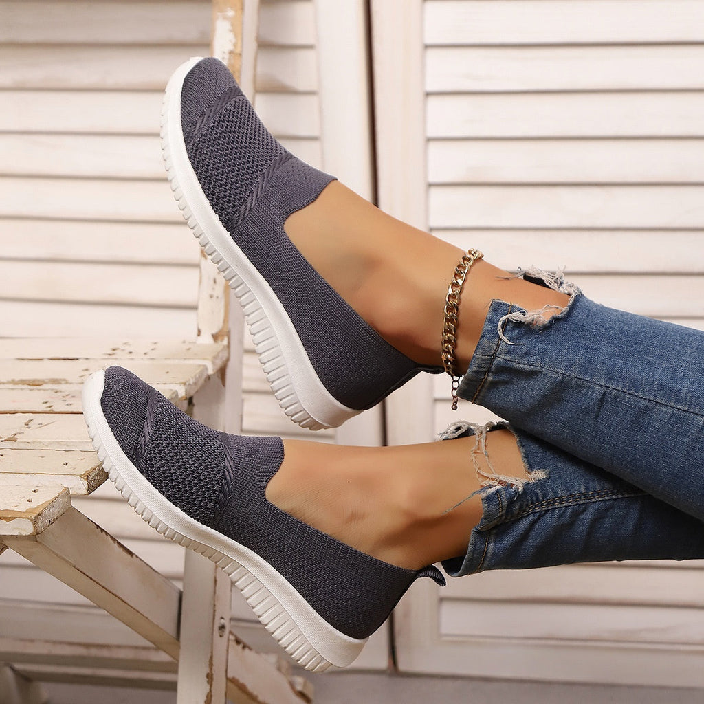 Women's Breathable Mesh Knit Slip-On Sneakers - Lightweight Walking Shoes