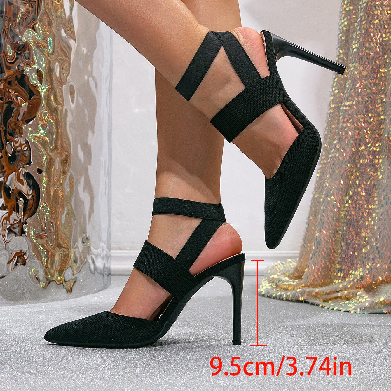 Women's Pointed Toe Stiletto Heels with Elastic Straps – Ankle Wrap High Heel Sandals