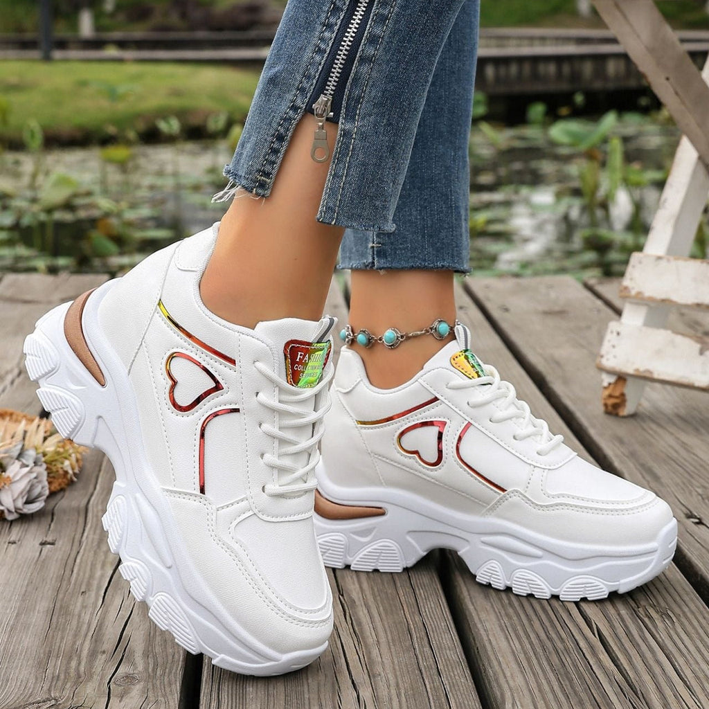 Women's Platform Sneakers Heart Cutout Chunky Dad Shoes