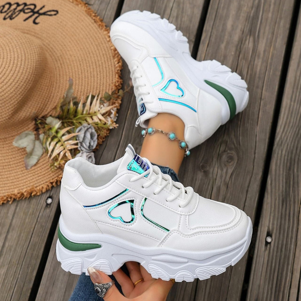 Women's Platform Sneakers Heart Cutout Chunky Dad Shoes