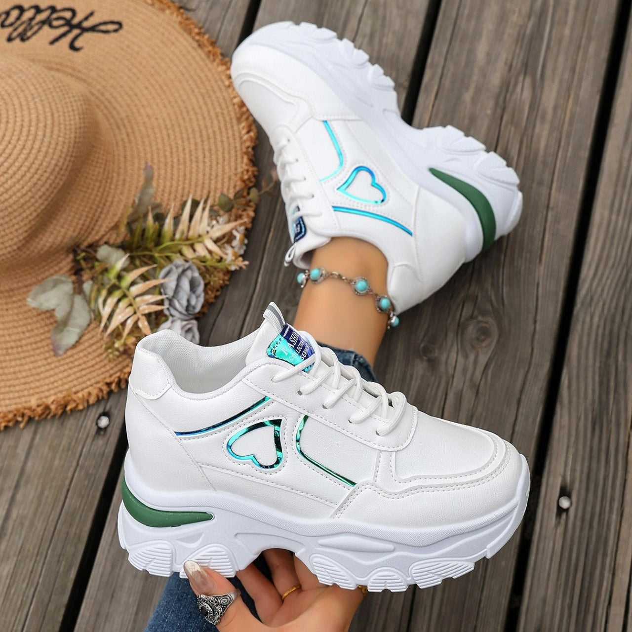 Women's Platform Sneakers Heart Cutout Chunky Dad Shoes