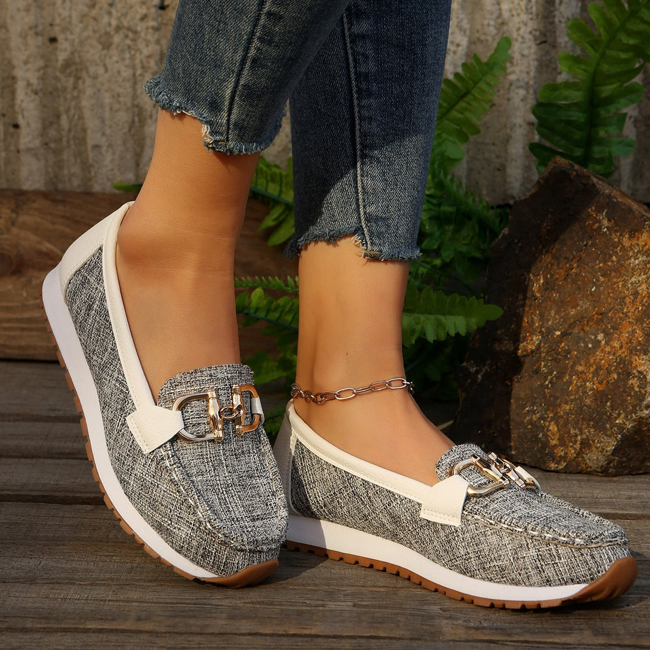 Casual Metal Buckle Loafers – Comfy Platform Slip-On Shoes