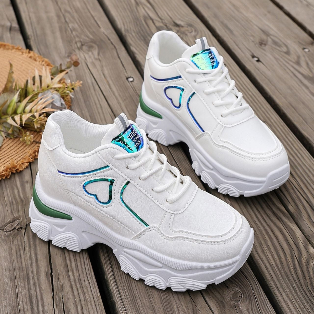 Women's Platform Sneakers Heart Cutout Chunky Dad Shoes