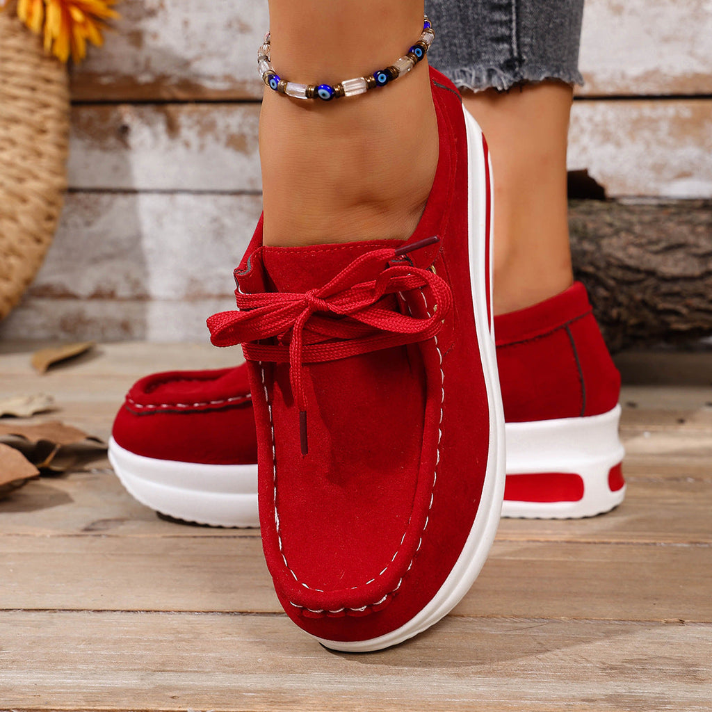 Women's Platform Lace-Up Loafers - Chunky Sole Suede Casual Sneakers