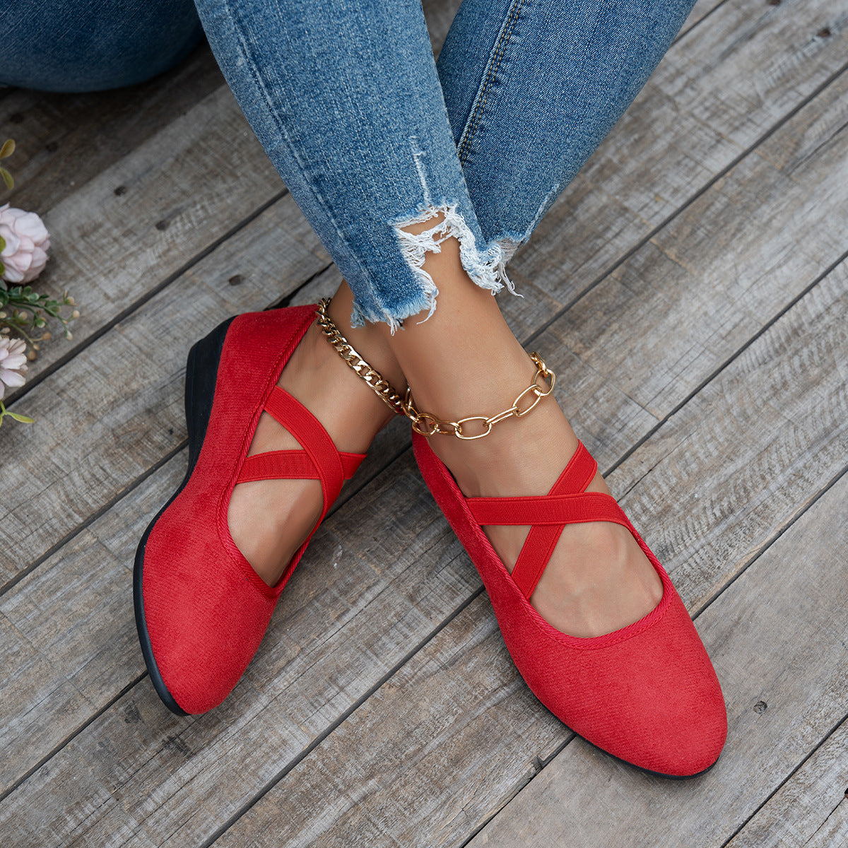 Women's Crisscross Strap Wedge Flats - Comfortable Mary Jane Shoes
