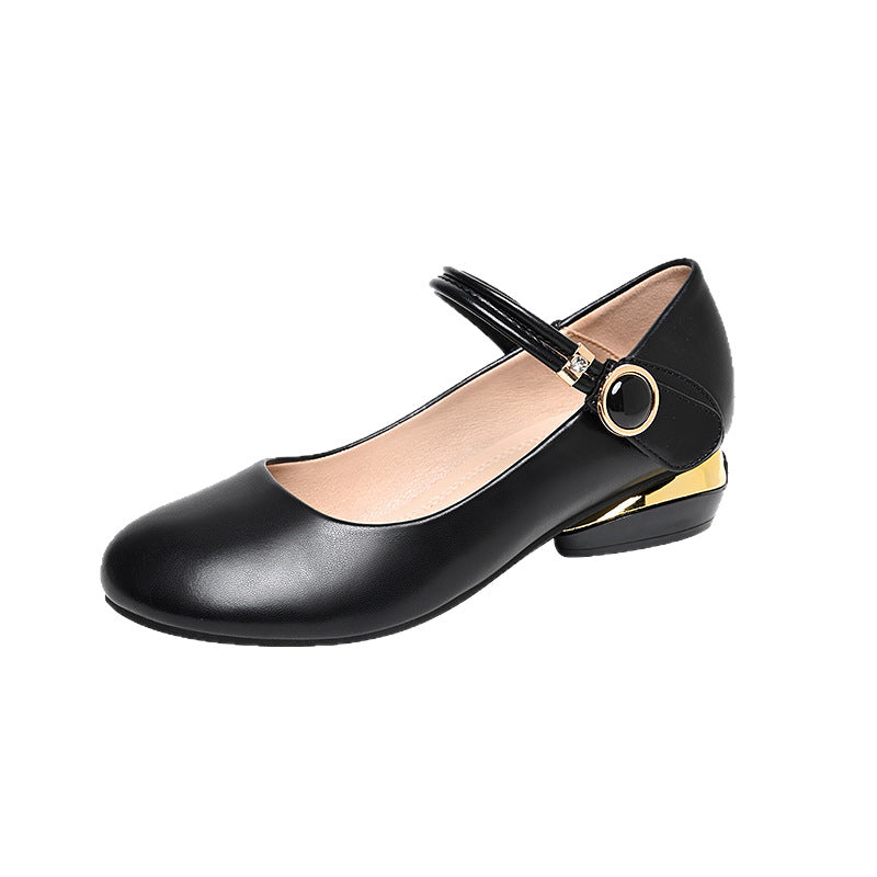 Genuine Leather Mary Jane Low Heel Pumps for Women – 2.5cm Ankle Strap Buckle Flats