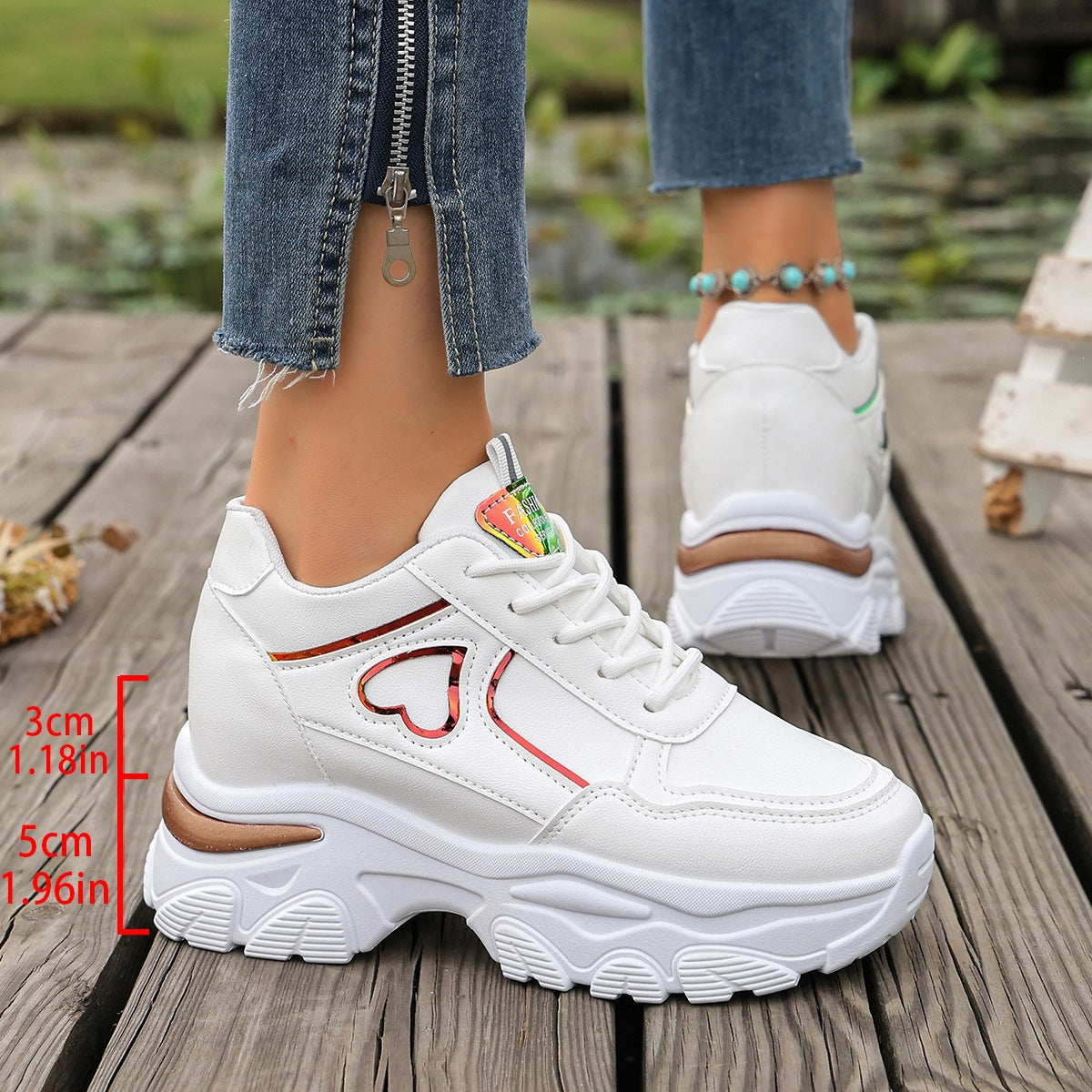 Women's Platform Sneakers Heart Cutout Chunky Dad Shoes