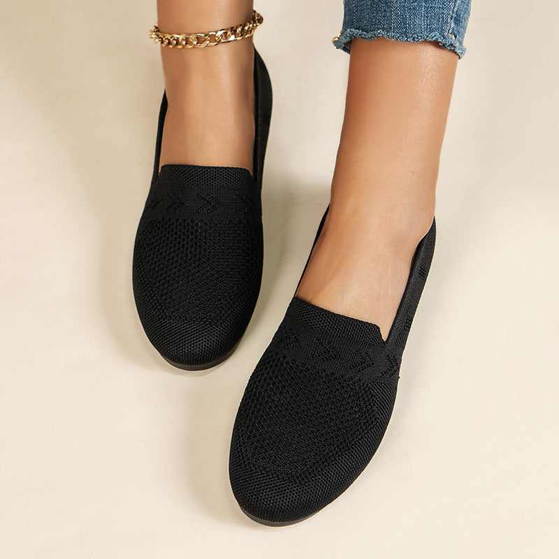 Women's Breathable Mesh Knit Slip-On Flats – Lightweight Casual Walking Shoes