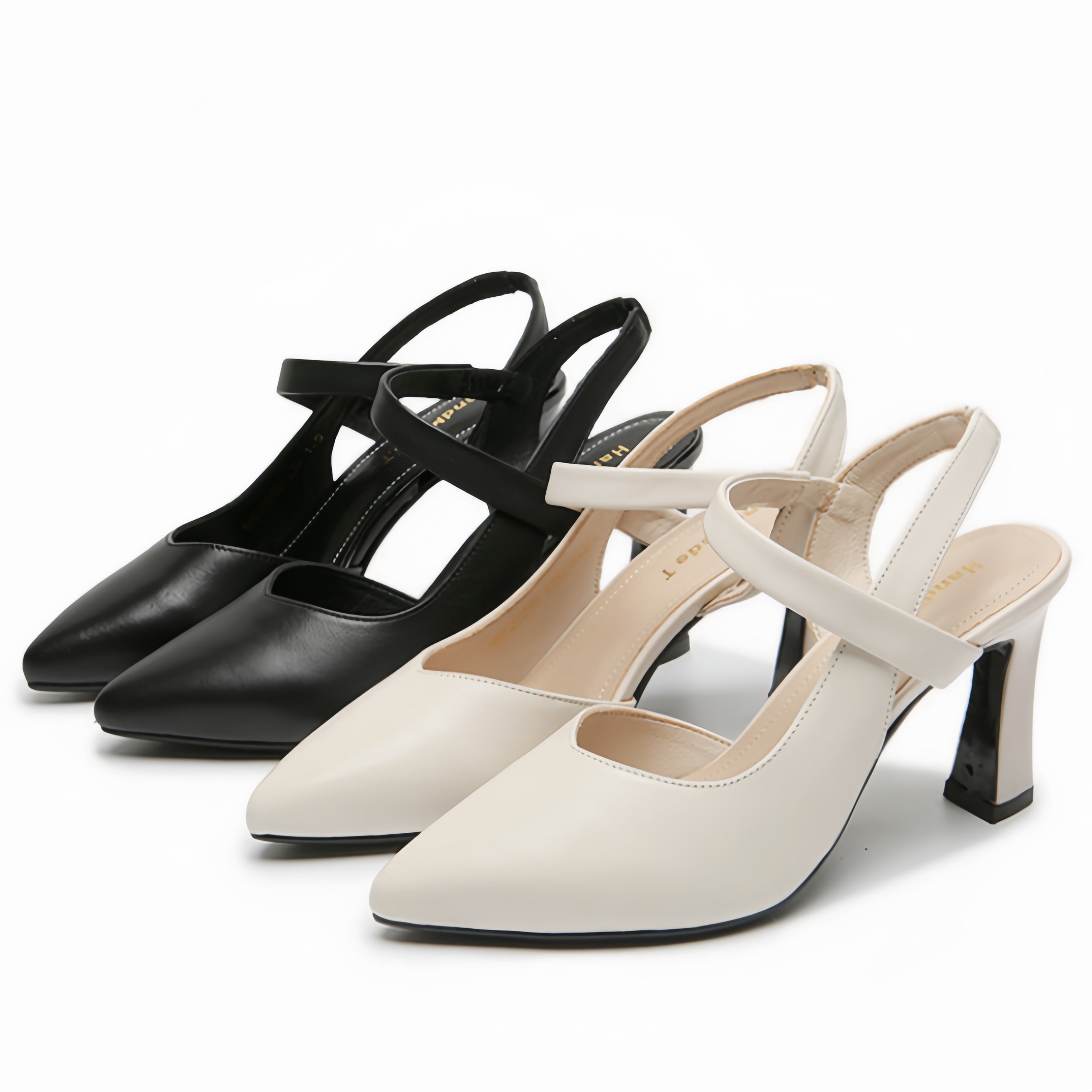 Elegant Pointed Toe Slingback Heels – White Block Heel Pumps