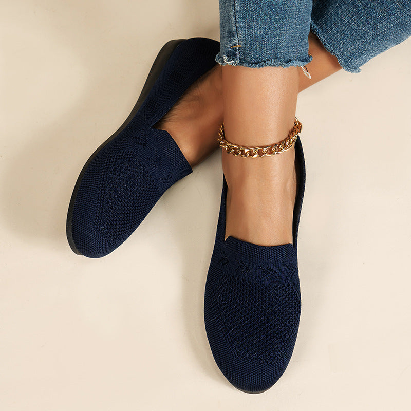 Women's Breathable Mesh Knit Slip-On Flats – Lightweight Casual Walking Shoes