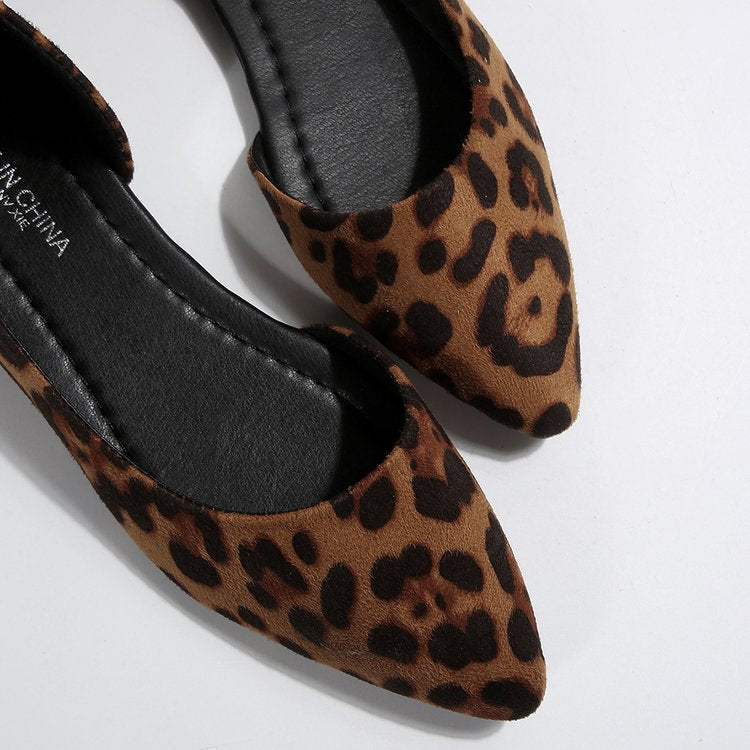 Women's Pointed Toe Leopard Print D'Orsay Slip-On Flats – Comfort Casual Ballet Shoes