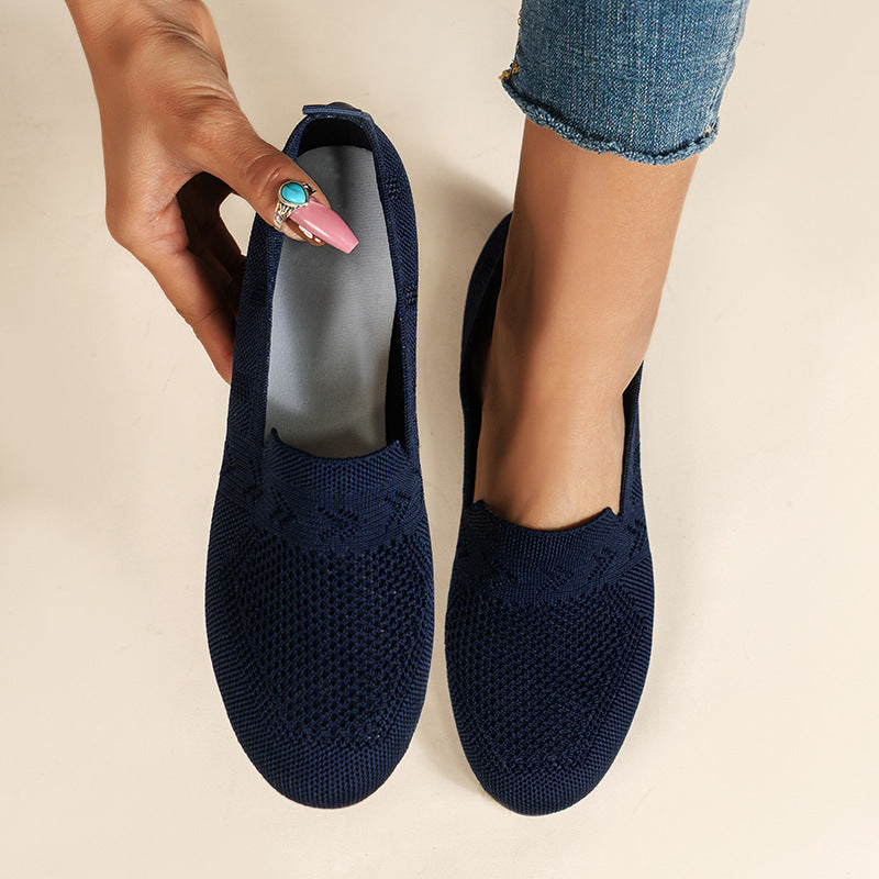 Women's Breathable Mesh Knit Slip-On Flats – Lightweight Casual Walking Shoes