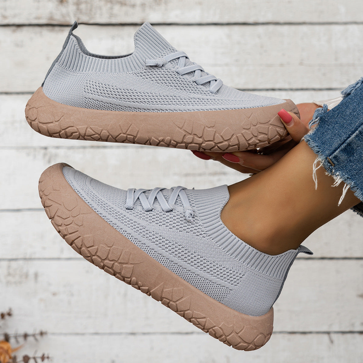 Women's Lightweight Knit Slip-On Sneakers - Breathable Flyknit Casual Shoes